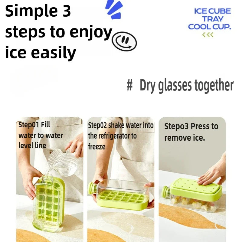 Ice Cube Water Bottle Ice Cube Mold Press Ice Maker With Lid Food Grade Ice-Making Straw Dual-use Ice-Kettle NO TOUCH Silicone