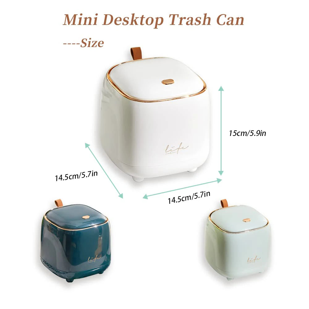 Mini Countertop Trash Can with 3 Rolls of Trash Bags, Waste Can with Press Type Lid, 1.5 Liter Wastebasket Trash Can Dispenser