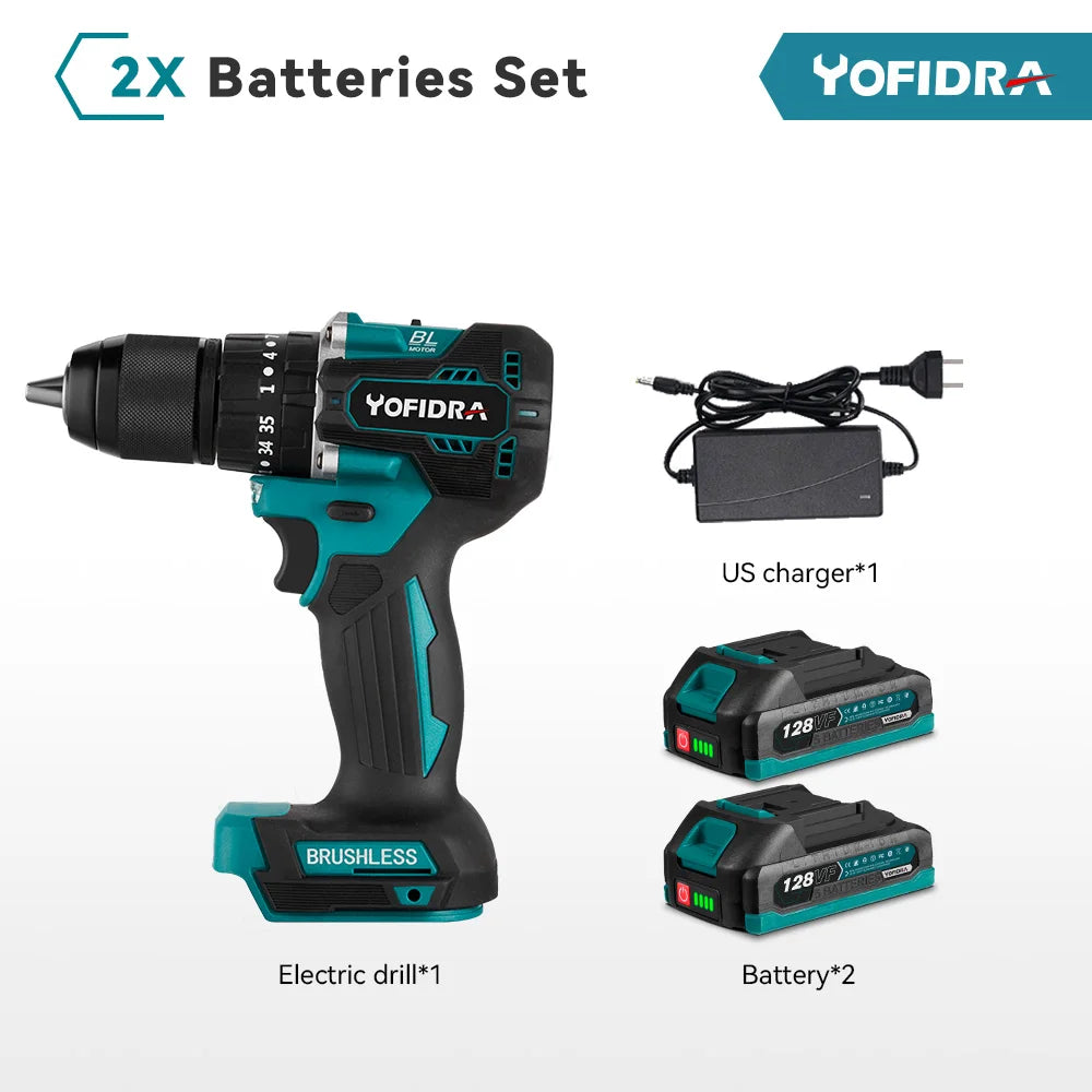 YOFIDRA 35+3 Koppel 13MM Borstelloze Elektrische Schroevendraaier Accu Klopboormachine Set Autoreparatie Elektrisch Gereedschap voor Makita Accu