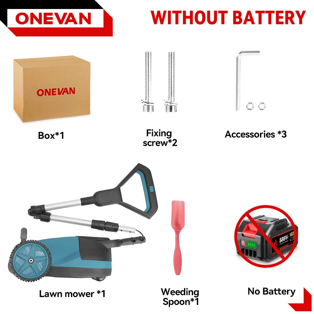 ONEVAN 36000RPM Brushless Electric Lawn Mower Cordless Grass Trimmer 3 Height Adjustment Garden Tools For Makita 18V Battery Pin