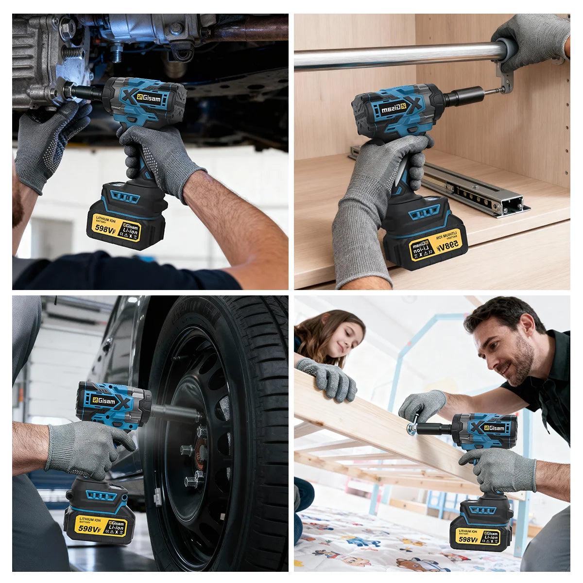 Gisam 900N.M Borstelloze Elektrische Slagmoersleutel 1/2" Accu High-Torque Moersleutel Boormachine Schroevendraaier Gereedschap voor Makita Accu Pin
