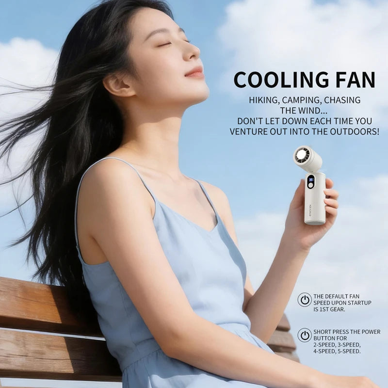 Lenovo 100 Gears Portable Handheld Fan Ventilador USB Rechargeable Foldable Fan High Speed Turbine Ice Cooling Digital Display