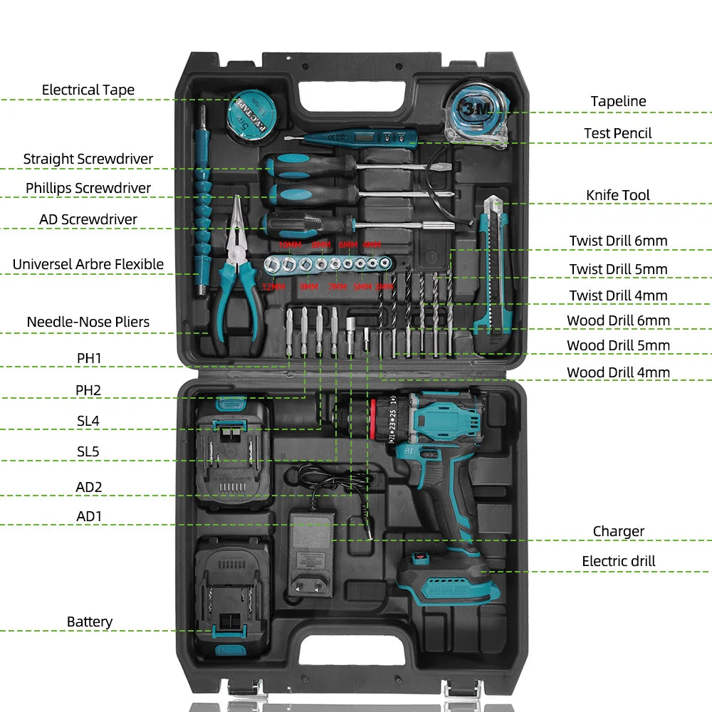 NEWBENY 25+3 Koppel Borstelloze Elektrische Accuboormachine Multifunctionele Schroevendraaier Huishoudelijk Doe-het-zelf Elektrisch Gereedschap voor Makita Accu