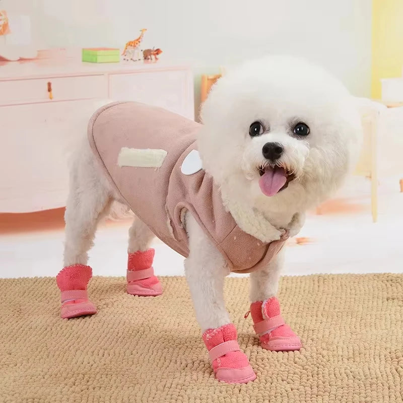 4 Pcs/set Pet Dog Shoes Winter Warm Puppy Boots Anti-Slip Dog Foot Protector Lovely Pet Shoes for Small Medium Dogs Pet Supplies