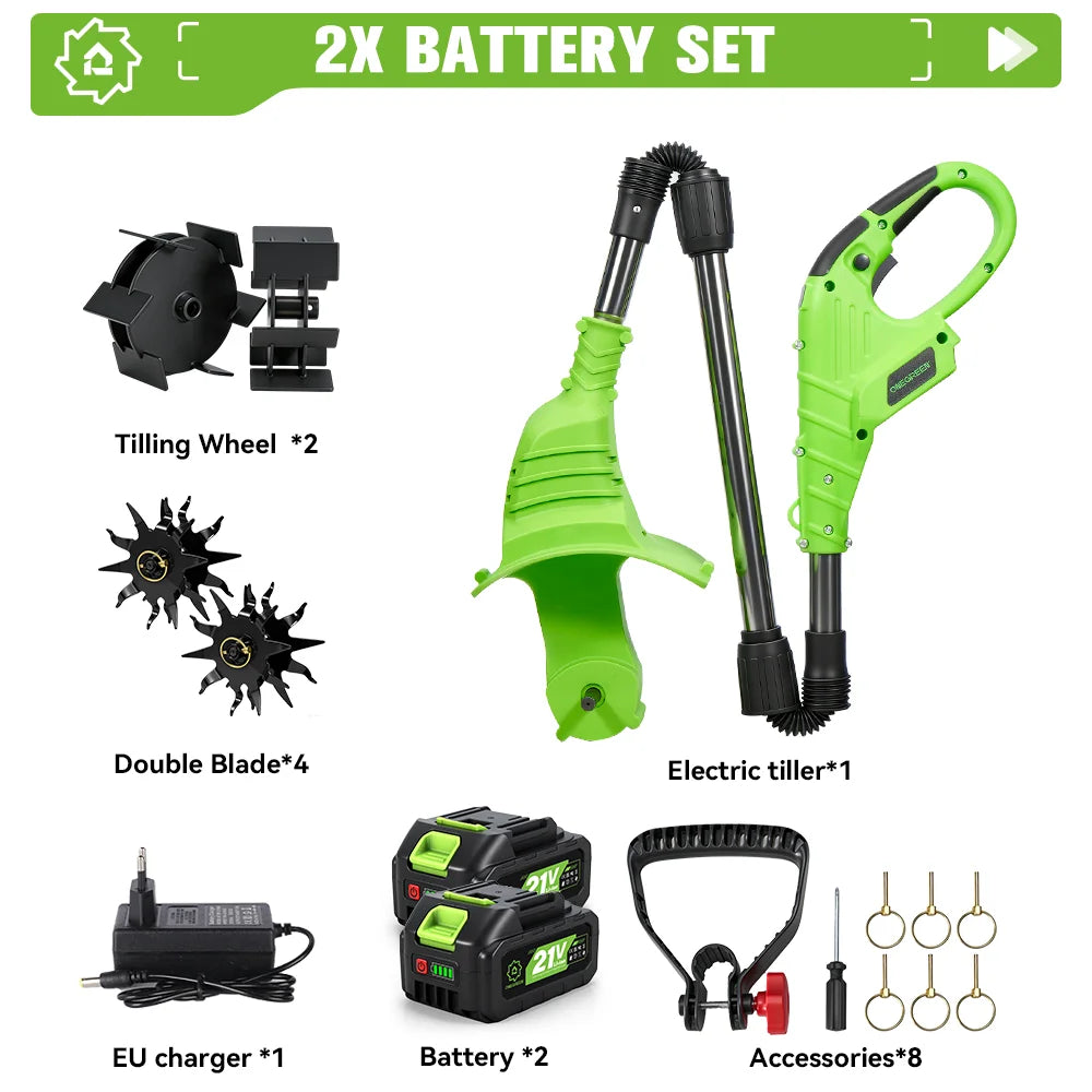 1200W 2 in 1 Electric Lawn Mower Cultivator Cordless Tiller Weeder Home Garden Rototiller Power Tool For Makita 18V Battery pin