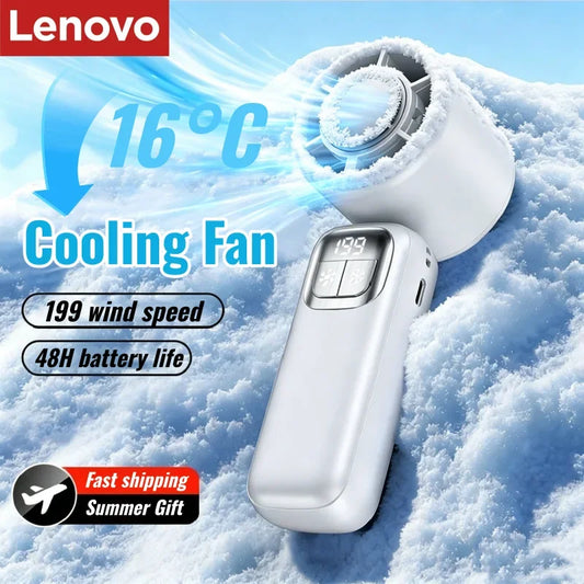 Lenovo Handheld Fan 199 High SpeedCooling Ice Cooler Rechargeable USB Brushless Motor Turbo Jet Fan for Outdoor Travel Office