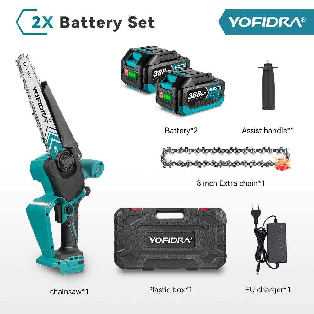 YOFIDRA 4500W Brushless 8 Inch Electric Chainsaw Digital Display Woodworking Pruning Saw Cutting Tool For 21V Battery Pin