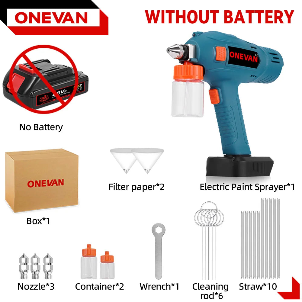 ONEVAN 100ML Electric Spray Gun Cordless Paint Sprayer Rechargeable Auto Furniture Steel Power Tools For Makita 18V Battery Pin