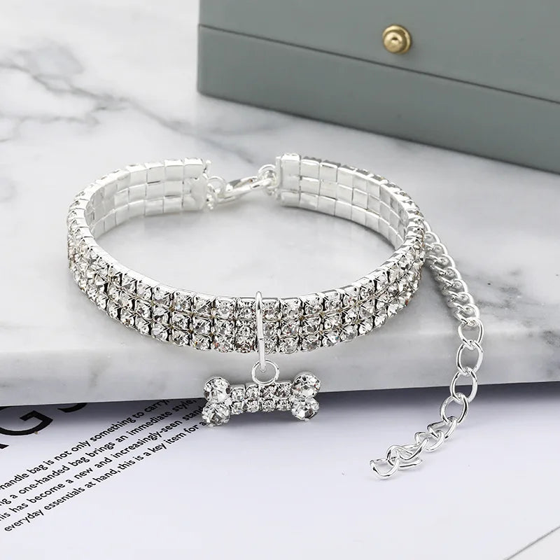Luxury Cat Collar Bone Shape Pet Necklace for Cats Small Dogs Adjustable Cat Crystal Collar Puppy Necklace Pet Supplies