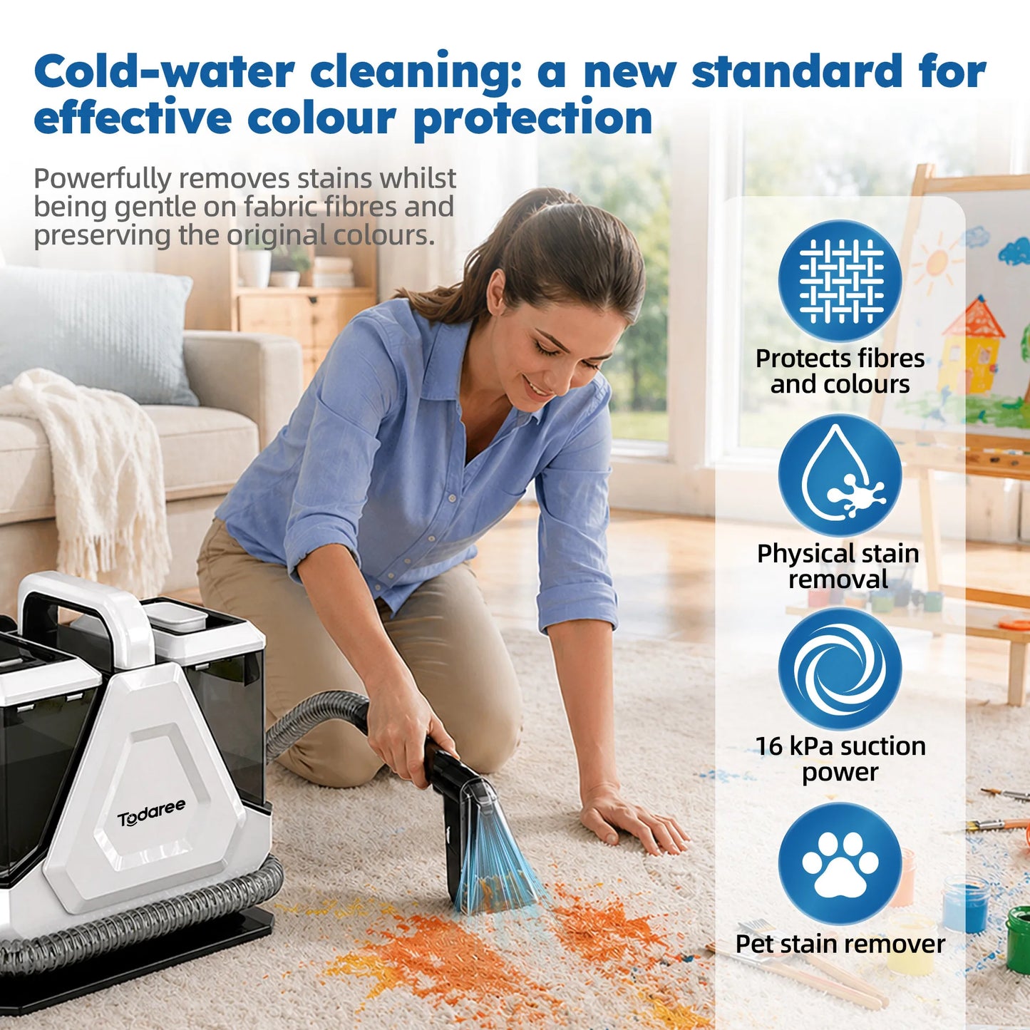 16KPa Powerful Suction Carpet Cleaner 750W, Household Multi-use Cleaner for Carpet and Fabric Cleaning
