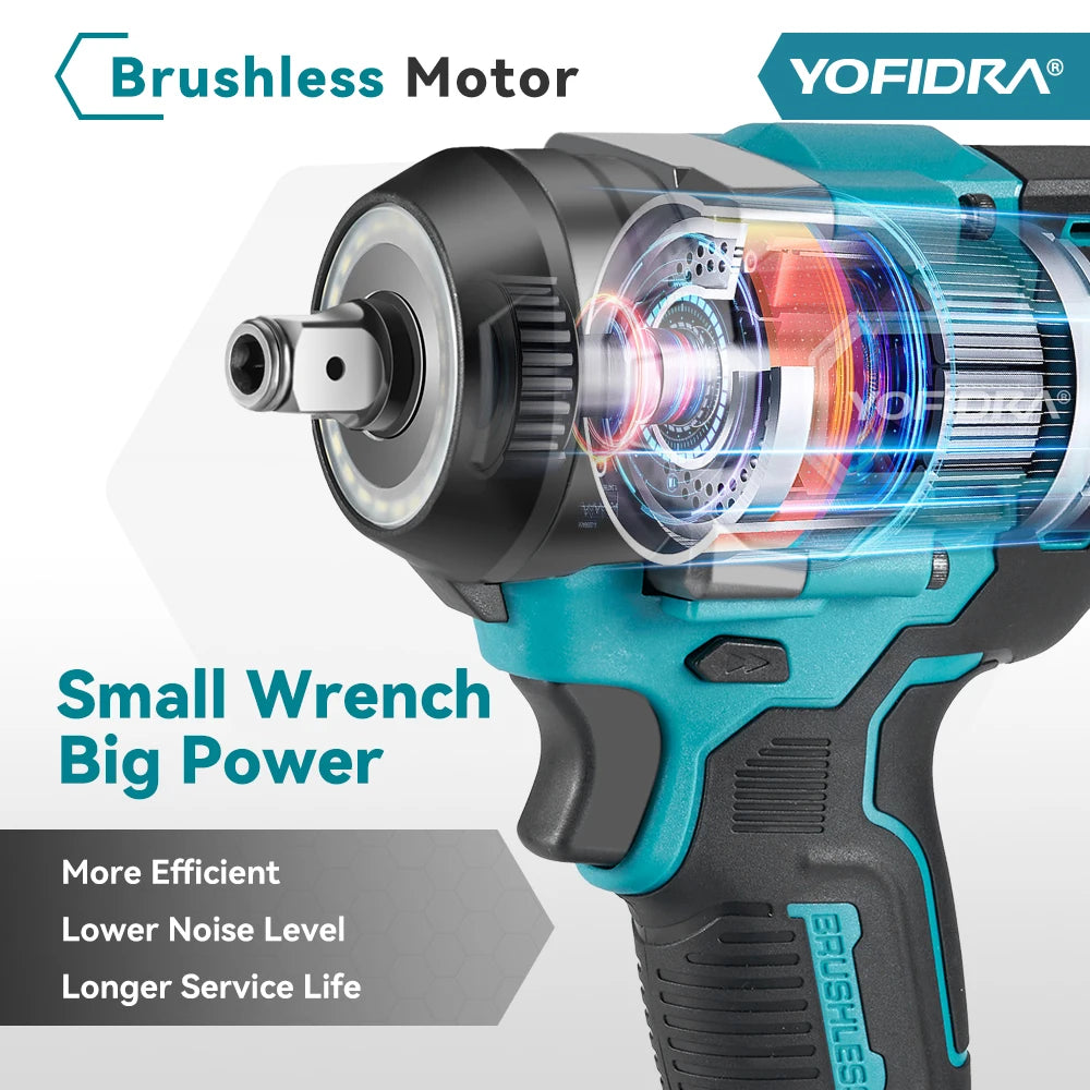YOFIDRA 5 Gears 1200N.M Torque Brushless Electric Wrench Cordless Car Screwdriver Househeld Power Tools For Makita Battery Pin