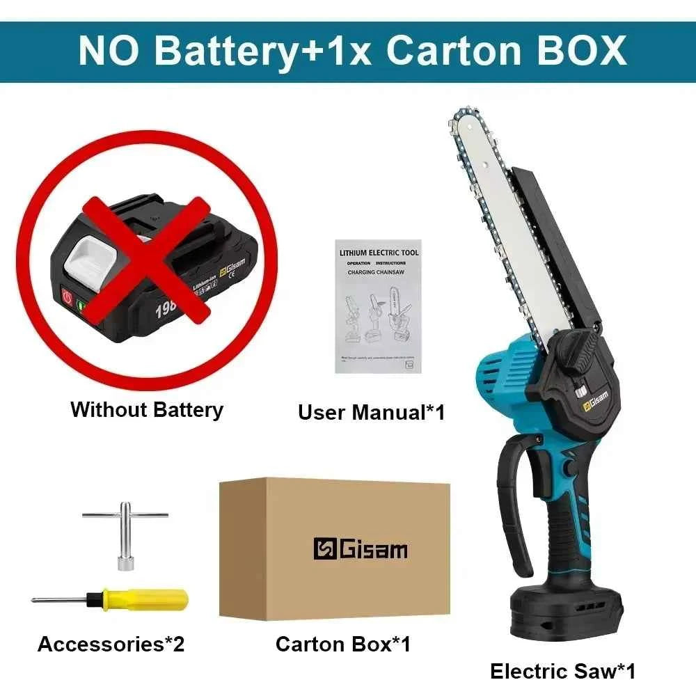 Gisam 8 Inch Electric Chainsaw – Brushless One-Handed Pruning Saw for Makita 18V Battery