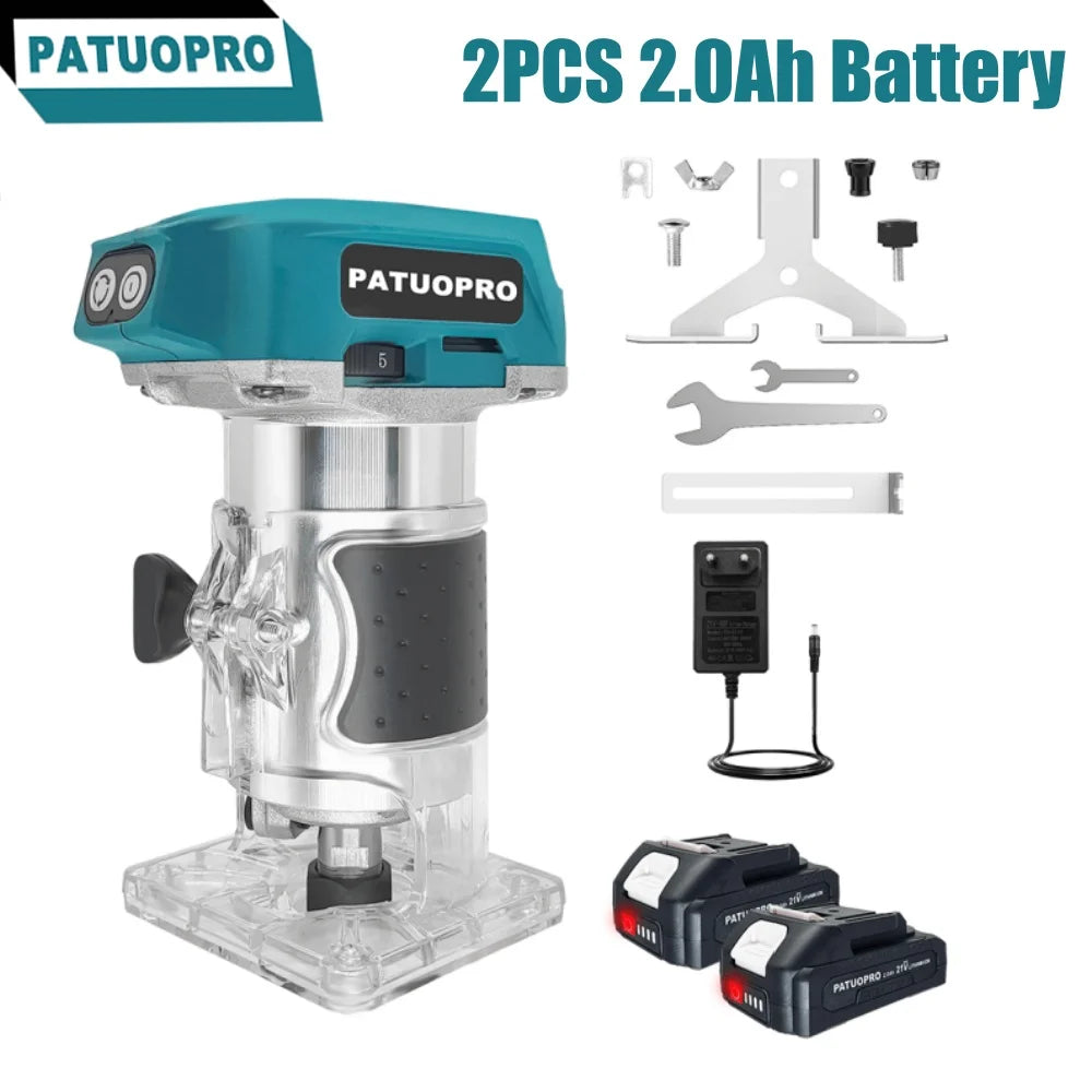 Défonceuse électrique portative sans fil à 5 vitesses, 30 000 tr/min, pour le travail du bois, la gravure et le rainurage (pinces de 6/6,35/8 mm), compatible avec batterie Makita 18V
