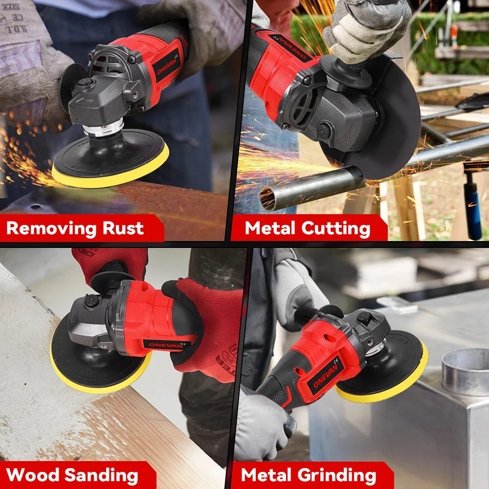 ONEVAN 2in1 125mm Brushless Electric Angle Grinder M14 Cordless Cutting Polishing Woodworking Tool For Makita 18-21V Battery Pin