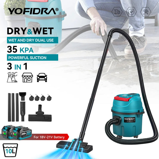 YOFIDRA 3IN1 35kPa Electric Wet & Dry Vacuum Cleaner Wireless Home Car Cleaner With 10L Portable  Tank For Makita Battery Pin