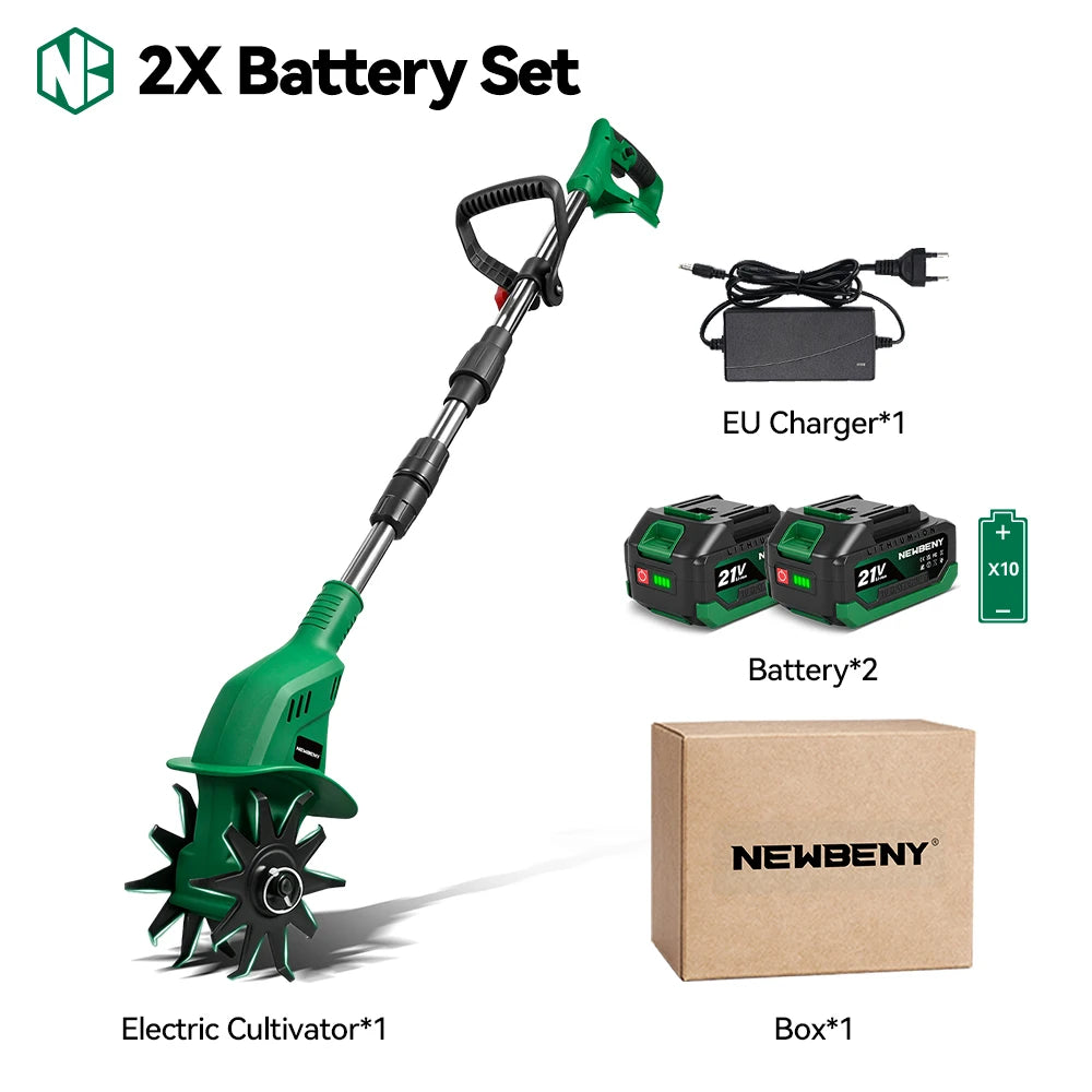 NEWBENY Motobineuse électrique rotative, cultivateur, coupe-bordures portable, outil de jardinage pour labourage et tonte, compatible avec batteries Makita 18-21V