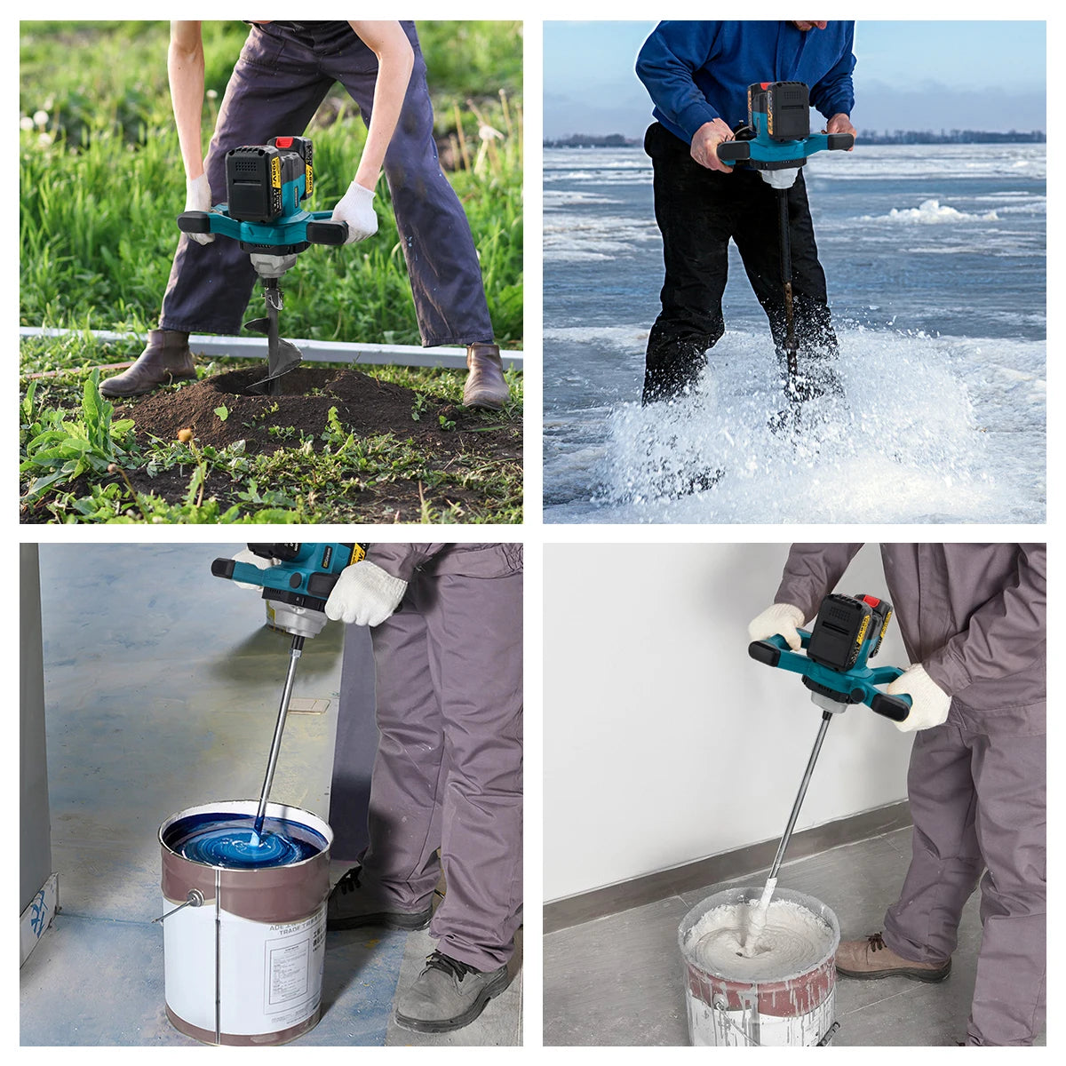 Gisam 6-versnellingen draadloze elektrische betonmixer, borstelloze cement-, mortel-, pleister- en verfmenger voor Makita 18V-accu