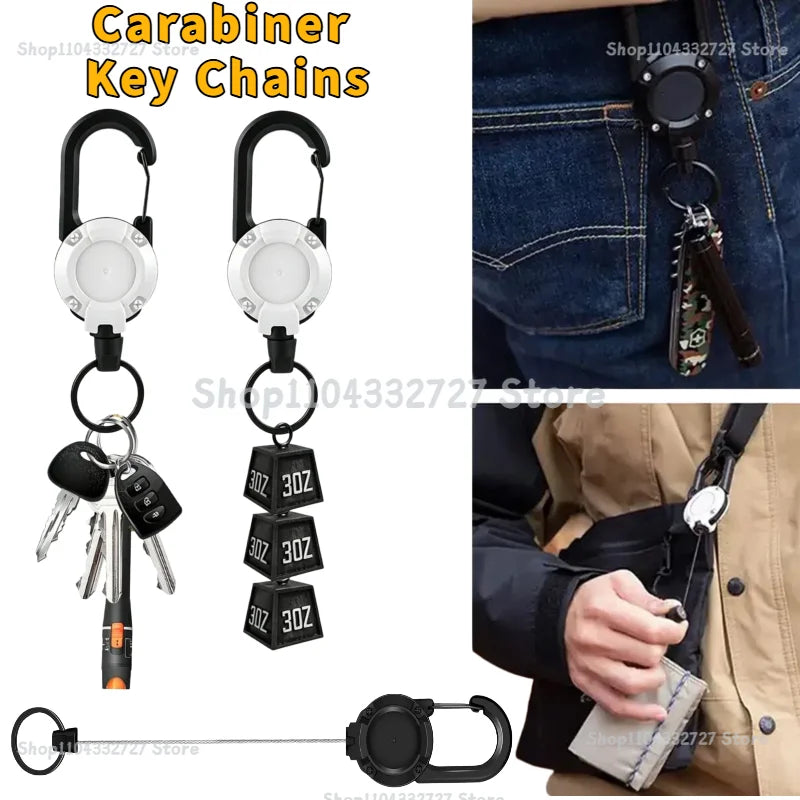 1/2/4pcs Extendable Retractable Holders Keychain Badge Reels Heavy Duty Clip with Carabiner Key Chain for Men Outdoor Bags