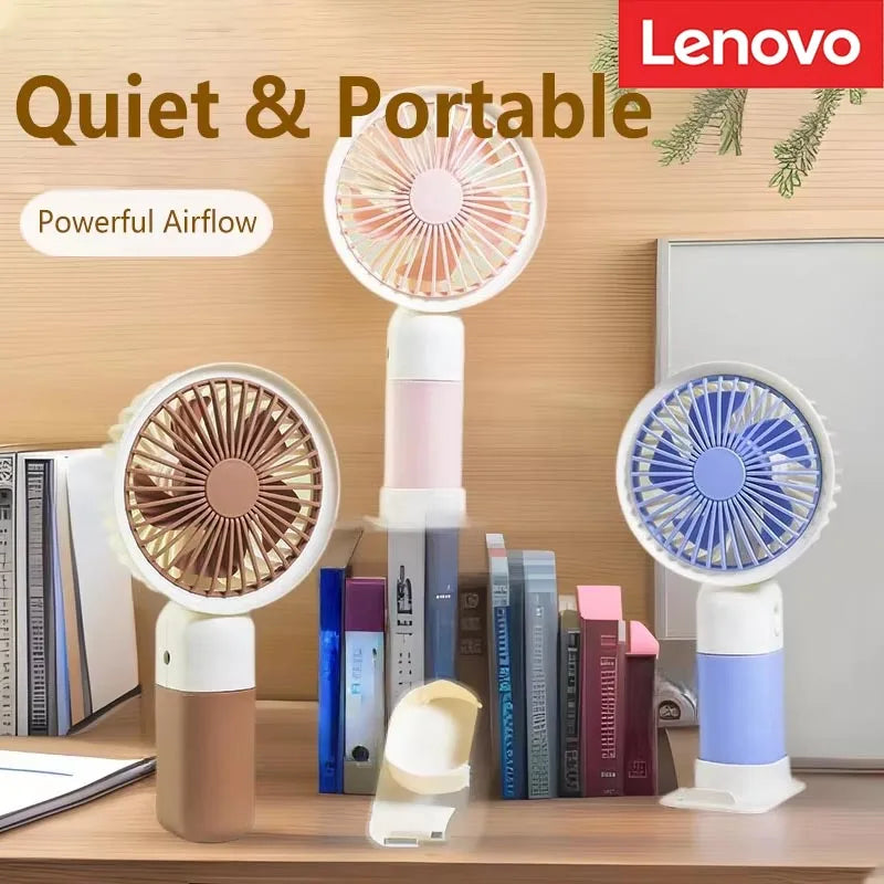 Ventilateur portatif Lenovo 2026, mini ventilateur de bureau portable, silencieux, rechargeable par USB, idéal pour les étudiants et le dortoir