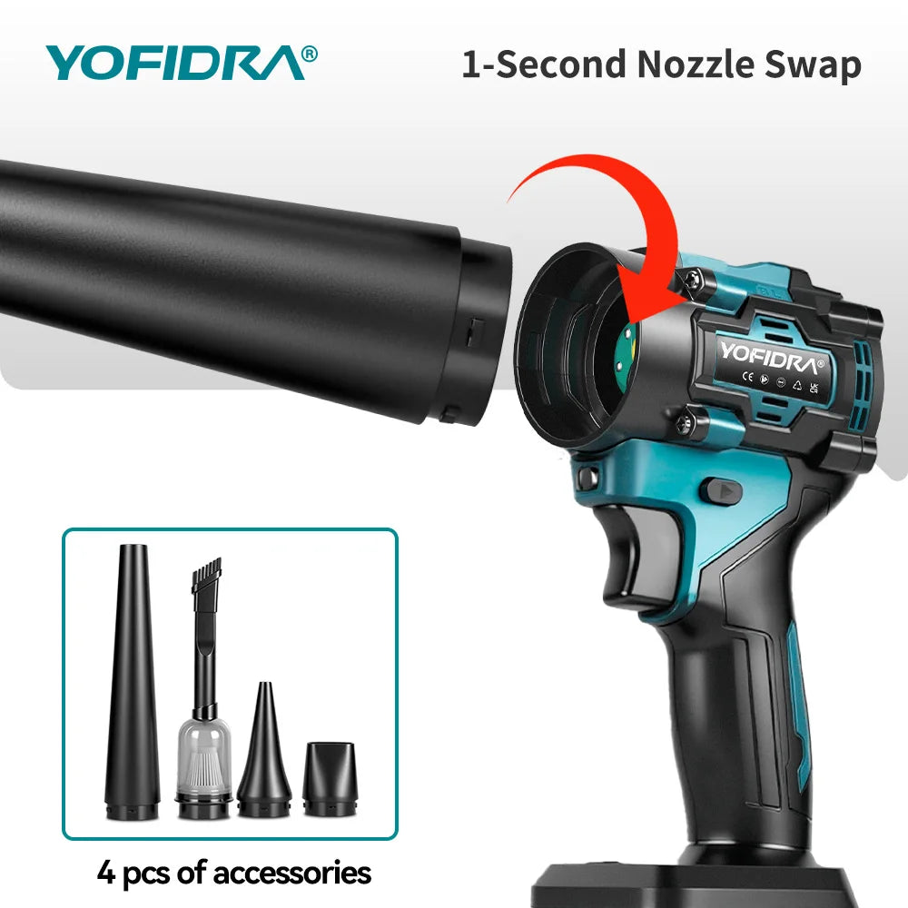 YOFIDRA Borstelloze 2-in-1 Elektrische Bladblazer en Zuiger 80000RPM Turboventilator Blad- en Sneeuwruimer Tuingereedschap voor Makita Batterij