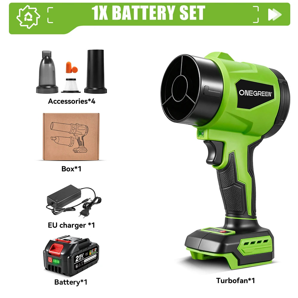 ONEGREEN 4000W 2in1 Brushless Electric Air Blower Jet Fan 350000RPM Leaf Blower Dust Blowing Tool For Makita 18V Battery Pin