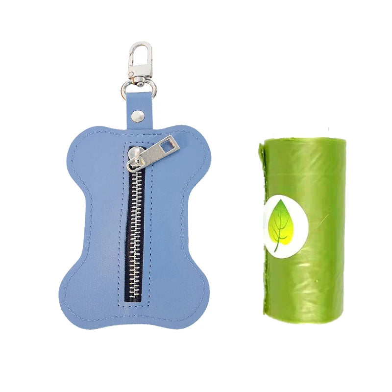 PU Portable Dog Poop Bag Holder Bone-shaped Pet Waste Bag Dispenser for Dogs Pet Trash Bags Dispenser with 1 Roll Poop Bag