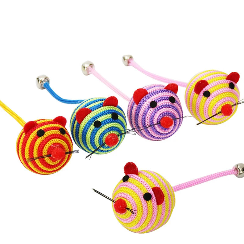 5/10pcs Cat Nylon Mouse Toys Interactive Cat Toy With Bell Funny Cat Teasing Toy Durable Kitten Self-Playing Animal Toy