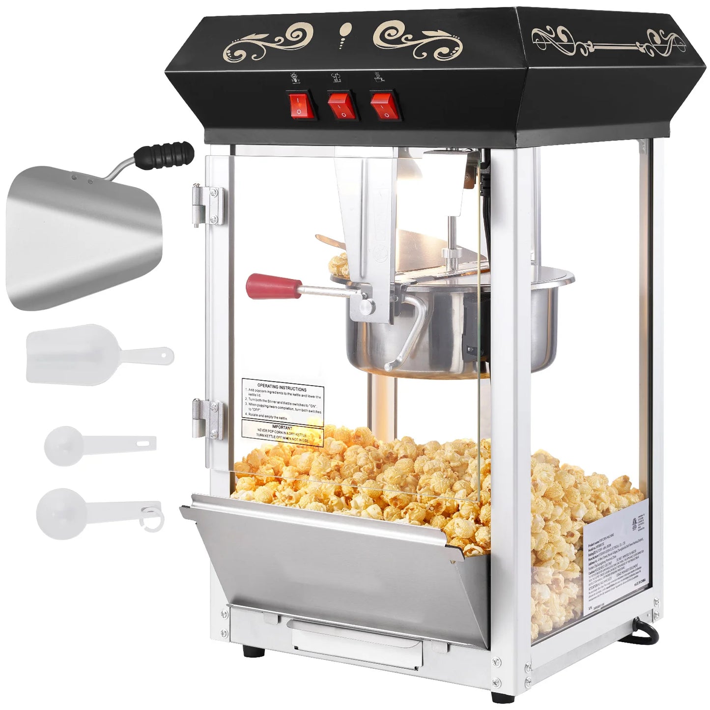 SucceBuy Popcorn Maker 850W Popcorn Popper Machine 8 Oz Kettle Makes 48 Cups per Batch Countertop Popcorn Maker for Commercial