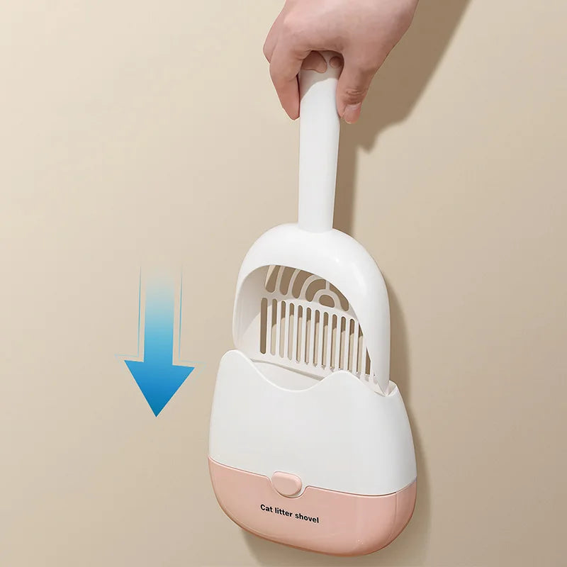 2 in 1 Cat Litter Scoop with Base Wall-mounted Cat Cleaning Shovel Durable Mesh Kitten Litter Cleaner Pet Cleaning Tools
