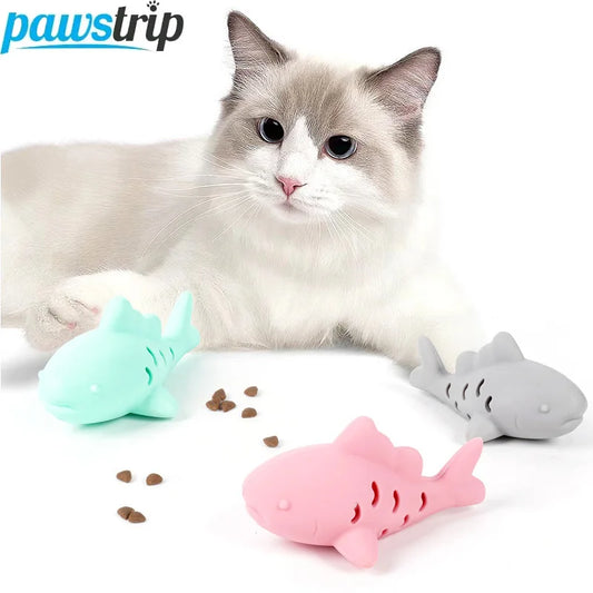 Interactive Cat Leaking Food Toy Silicone Cat Chew Toys Bite-resistant Kitten Teeth Cleaning Toy Fish-shaped Pet Toy Cat Accesso