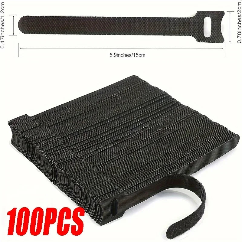 Releasable Cable Ties Cable Strap Wire Arrangement Black Nylon Hook Loop Straps Wrap Zip Bundle Bandage Tie Plastics Fastenin