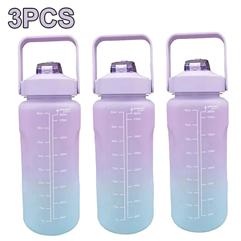 Water Bottle 2 Liter Stay Hydrated Motivated Leakproof Plastic Sport Bottle Reminder Times Sports Outdoor Fitness Office Indoor