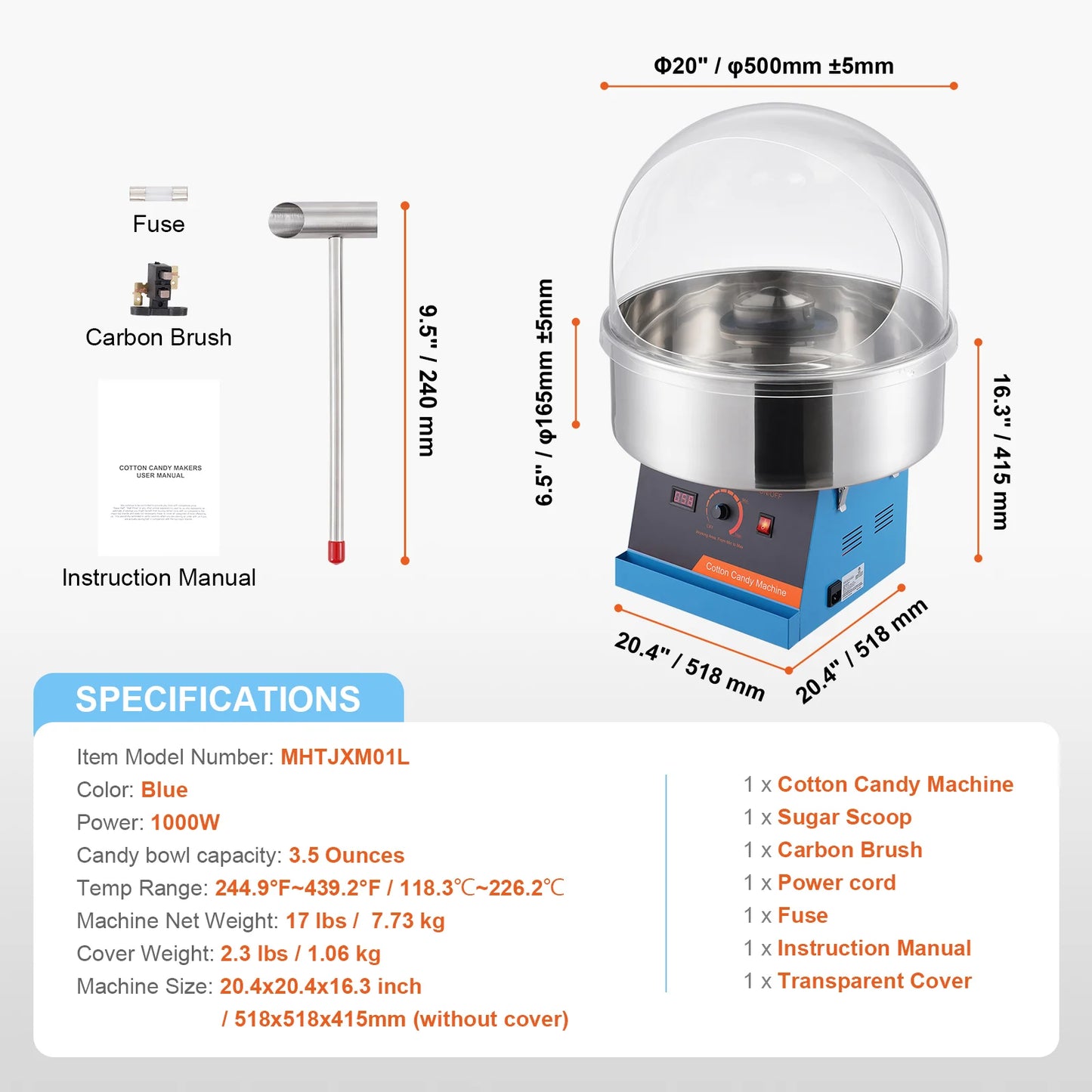 SucceBuy Electric Cotton Candy Machine Candy Floss Maker Commercial Cotton Candy Machine with Cover Perfect for Home Kids Party