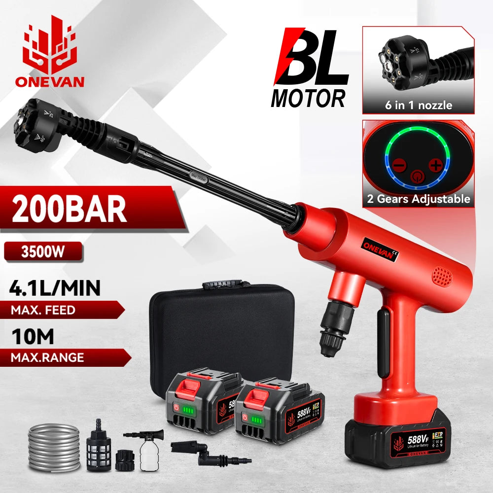 Elektrische hogedrukreiniger 3500W 200Bar borstelloze autoreiniger 6-in-1 draadloos spuitpistool auto- en tuingereedschap voor 21V 18V accu