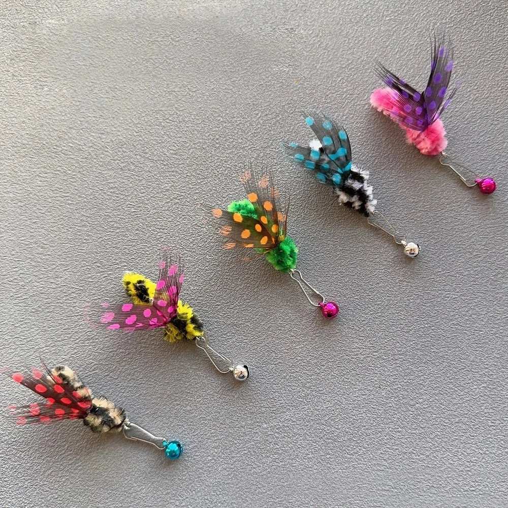 Lot de 3 jouets pour chat en forme d'insecte, canne à pêche avec têtes interchangeables, plumes, accessoires pour animaux