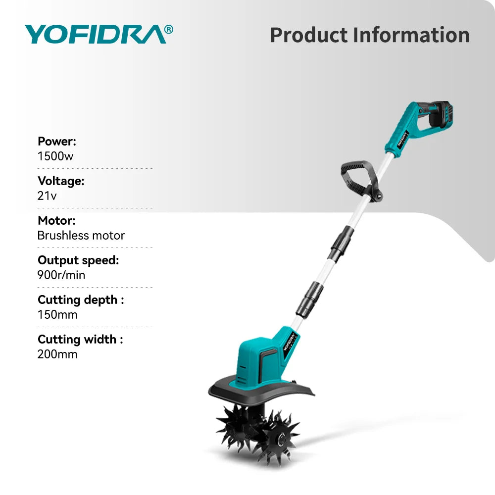YOFIDRA Borstelloze Elektrische Tuinfrees 1500W Draagbare Accu-Grasmaaier Graskantenmaaier Bodembewerkingsgereedschap voor Makita-accu