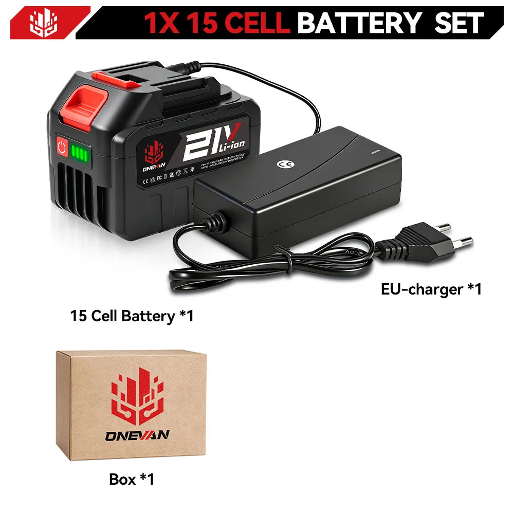 Batterie au lithium rechargeable ONEVAN 21V 22500mAh 15000mAh pour outils électriques sans fil, compatible avec les batteries Makita 18V