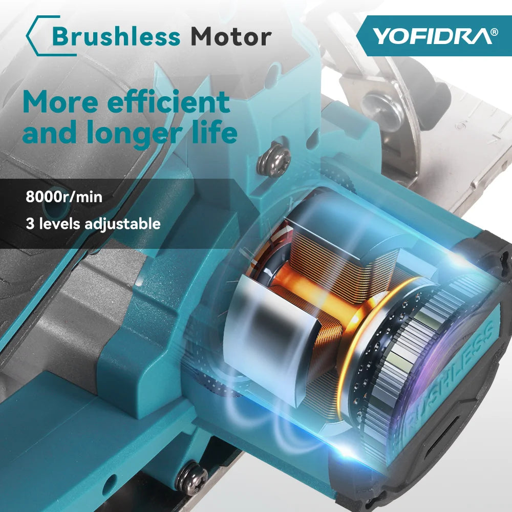 YOFIDRA 6 Inch Brushless Electric Circular Saw Handheld Wood PVC Pipe Cutting Tool with 55mm Cutting Depth for Makita 18-21V Battery Pin