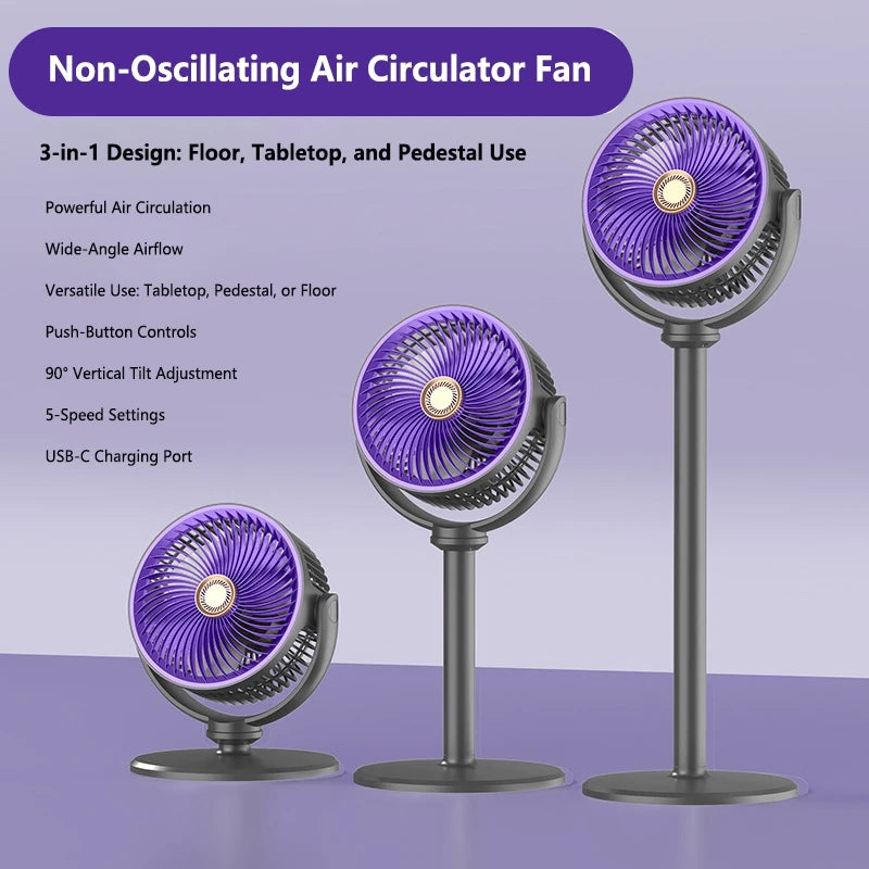Ventilateur sur pied télescopique 3-en-1 Lenovo, double usage bureau/sol, ventilateur de circulation sans fil, chargement USB, ventilateur avec aromathérapie pour chambre et bureau