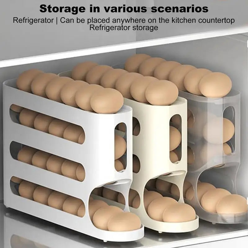 Egg Storage Box 4 Layers Automatic Egg Rack Rolling Egg Holder Food Grade Space-Saving Egg Organizer Large Capacity Egg