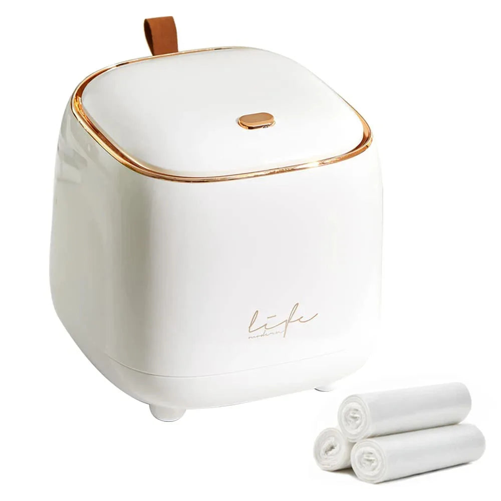 Mini Countertop Trash Can with 3 Rolls of Trash Bags, Waste Can with Press Type Lid, 1.5 Liter Wastebasket Trash Can Dispenser