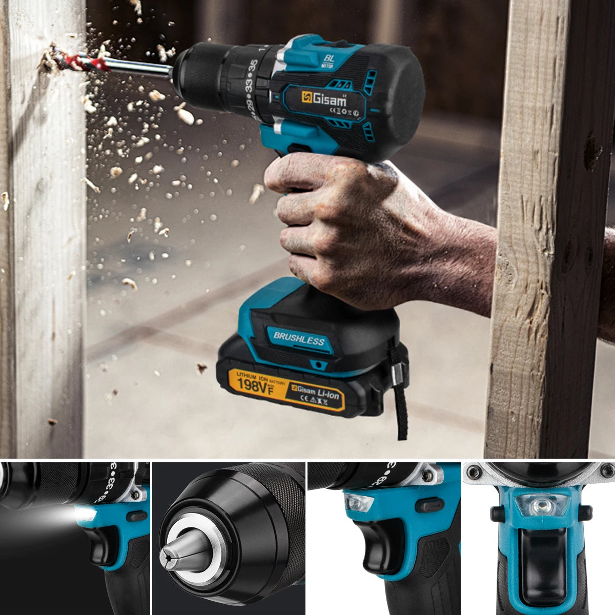 Perceuse visseuse à percussion sans balais GIsam 13 mm, deux vitesses, couple 35+3, outil électrique sans fil pour batteries Makita 18V