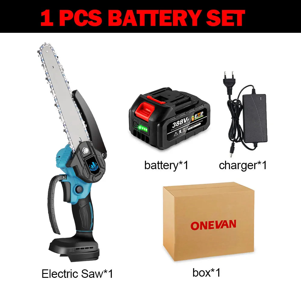 Tronçonneuse électrique sans balais ONEVAN 8 pouces 3000 W, tronçonneuse rechargeable, outil électrique pour le travail du bois pour batterie Makita 18 V