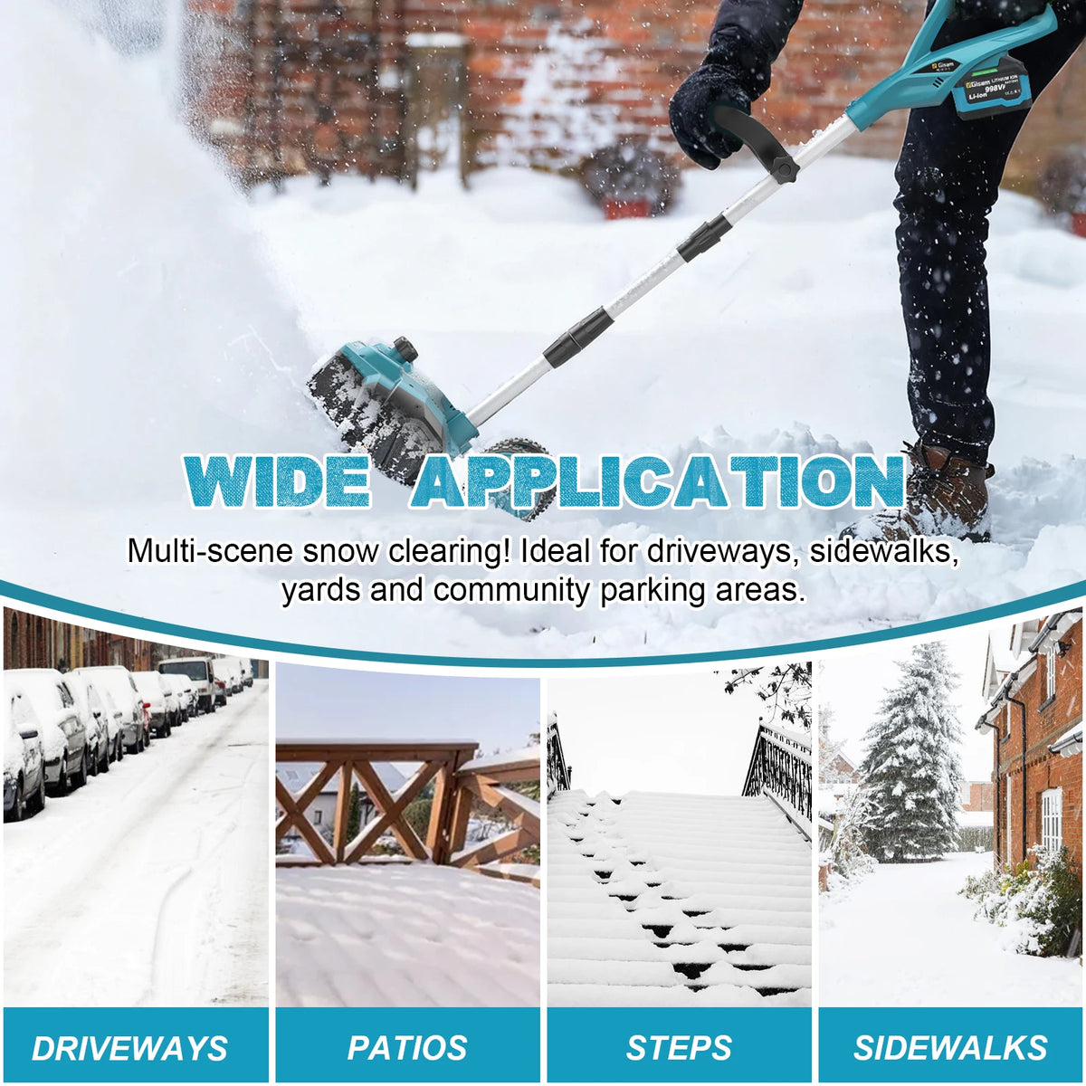 Gisam Borstelloze Elektrische Sneeuwschuiver 13 Inch Breedte Sneeuwveger Snoerloos Reinigingsgereedschap voor Straat en Binnenplaats voor Makita 18V Accu