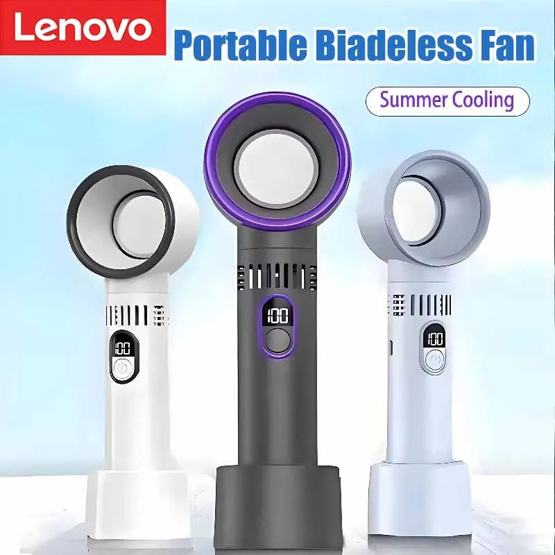 Nouveau ventilateur portable d'extérieur Lenovo avec écran LED, mini ventilateur de batterie rechargeable à 100 niveaux de contrôle libre, haute vitesse