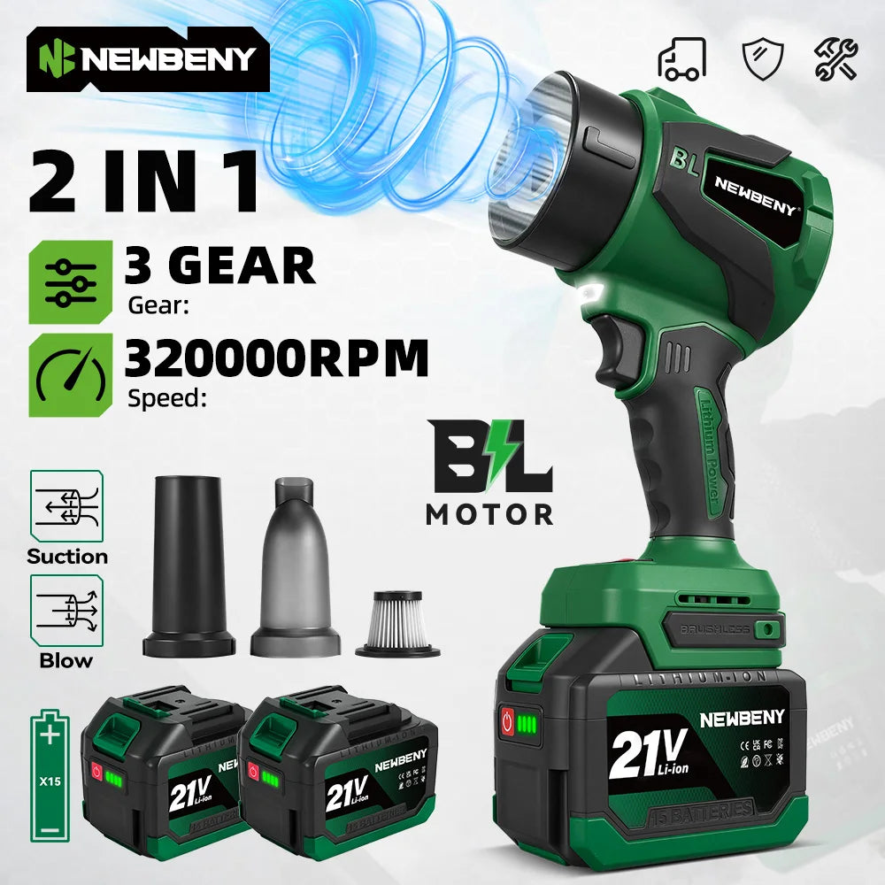 NEWBENY 2IN1 650M/S Brushless Electric Turbo Blower Jet Fan 3000W Cordless Snow Dust Blowing Cleaner Tool For Makita Battery Pin