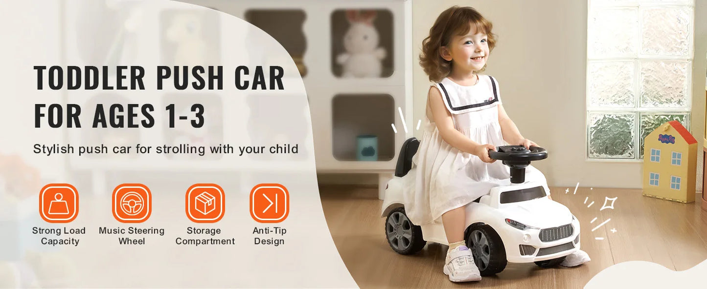 SucceBuy White/Pink Ride On Push Car Classic Sports Toy for Toddlers with Music Steering Wheel - Quality Shopping Centre
