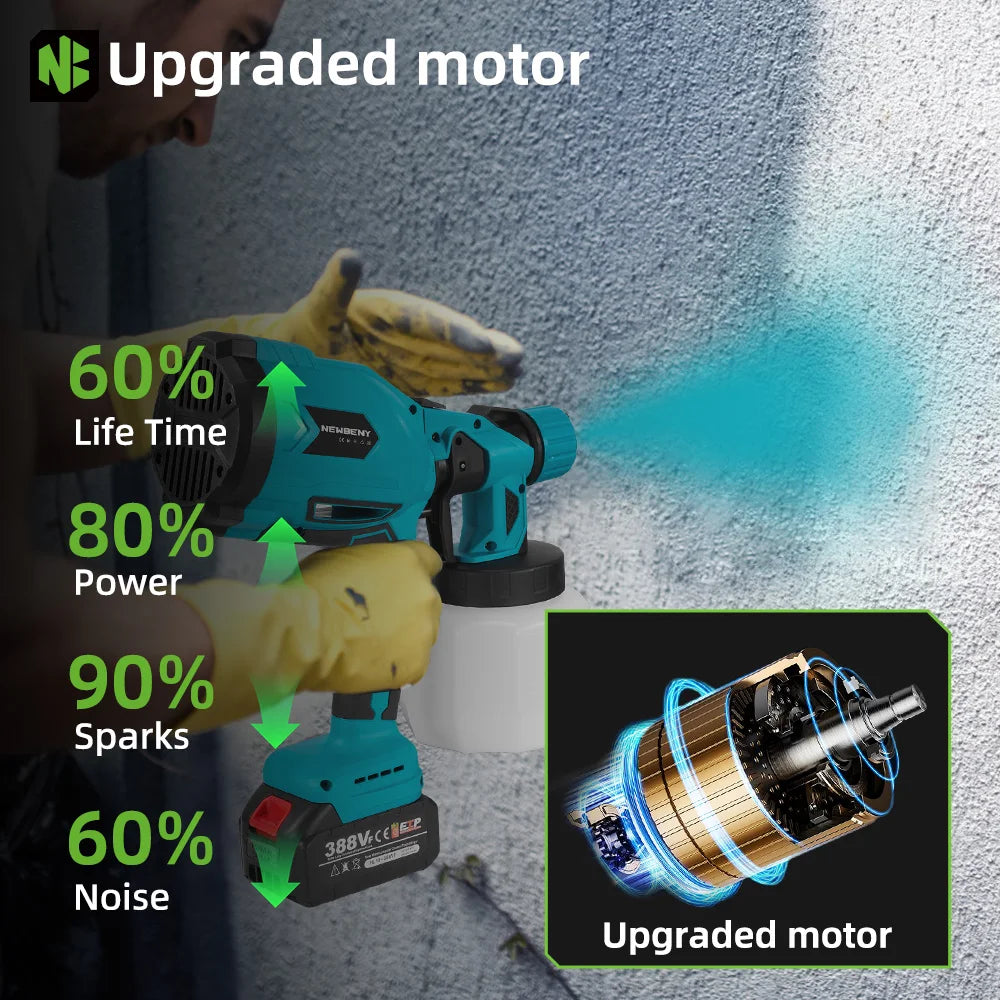 NEWBENY 1200ML Electric Spray Gun Portable Paint Sprayer Auto Furniture Coating Airbrush Power Tool For Makita Battery Pin