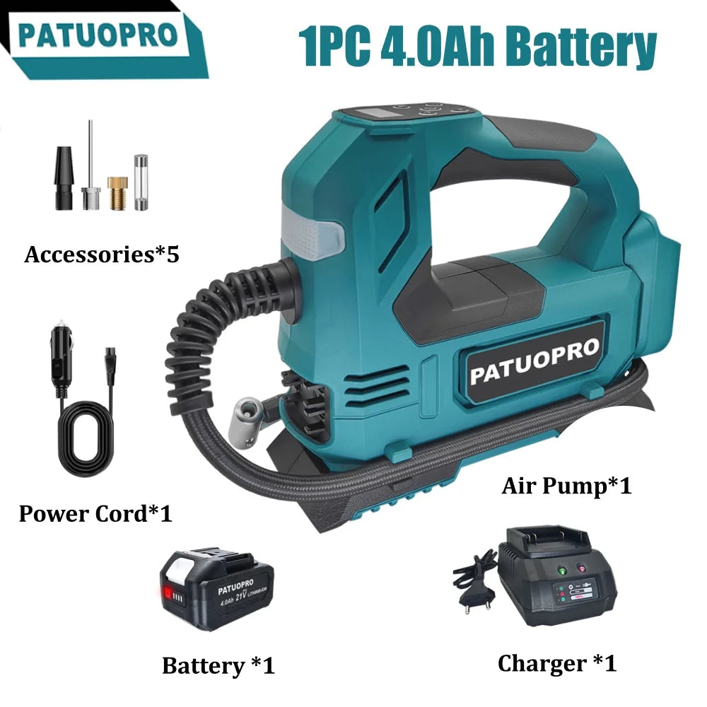 PATUOPRO Digital Display Electric Air Pump 600MM Cordless Car Tire Automatic Inflatable Home Power Tool For Makita 18V Battery