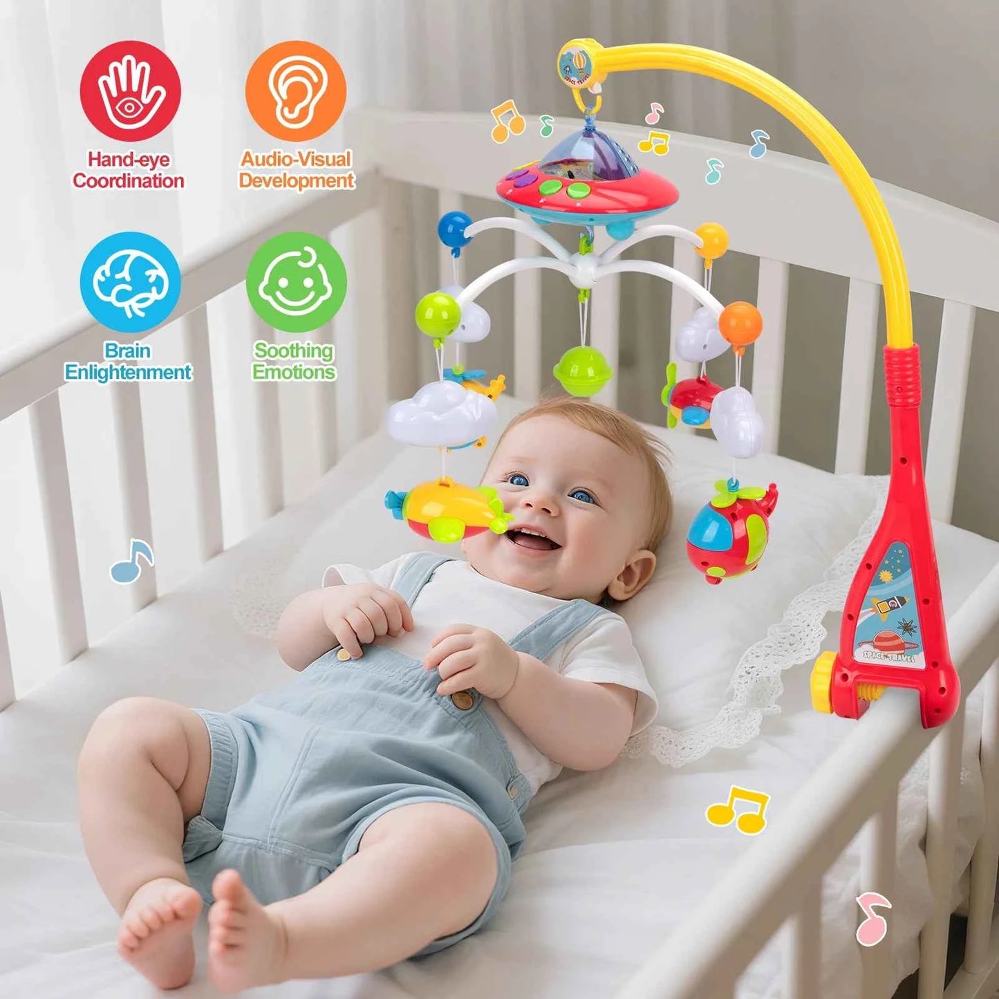 Musical Baby Crib Mobile with 108 Melodies and Light Projection for Infants – Remote Control Crib Toys for Newborns